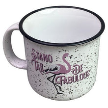 Load image into Gallery viewer, Flamingo Mug Coffee Cup Speckled Enamel Over Metal NIB
