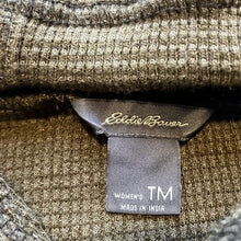 Load image into Gallery viewer, Eddie Bauer Hoodie Mens Medium Tall Khaki Green Waffle Knit Pullover Drawstring