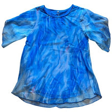 Load image into Gallery viewer, Hao MeiLi Shirt Womens Large Blue Flowy Fairycore Flutter Sleeve Sheer Lined NWT