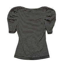 Load image into Gallery viewer, Merokeety Shirt Womens Small Striped Puff Sleeve Square Neck Baby Doll Tee NWT