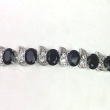 Load image into Gallery viewer, Oval Black Gemstone Crystal Bracelet Silver Tone Cocktail Festival Gift Box