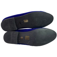 Load image into Gallery viewer, XQWFH Loafers Mens 9 Blue Velvet Gold Studded Dress Shoes Slip On