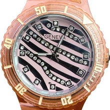 Load image into Gallery viewer, Geneva Watch Womens Jelly Band Bling Crystal Rhinestones Zebra Silicone NEW