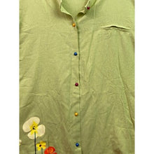 Load image into Gallery viewer, Art To Wear Shirt Womens 3XL Lime Green Artsy Floral Rainbow Button Down Mature