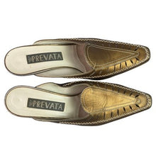 Load image into Gallery viewer, Prevata Shoes Womens 7 Gold Italian Mules Heels Metallic Festival Party Career