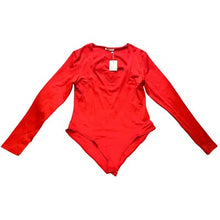 Load image into Gallery viewer, MangoPop Bodysuit Womens XL Red Long Sleeve Scalloped Neckline Basic Everyday