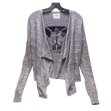 Load image into Gallery viewer, Justice Sweater Womens 16 Metallic Open Front Waterfall Cardigan Gray Frenchie