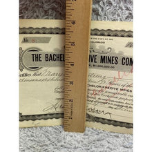 Load image into Gallery viewer, Antique 1908 Mining Stock Certificate Bachelor Khedive Mines Collectible