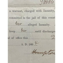 Load image into Gallery viewer, Antique 1894 Lunatic Commitment Court Paper Georgia Vintage Ephemera