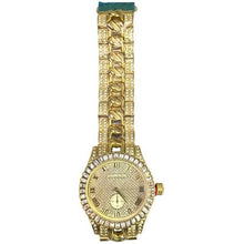 Load image into Gallery viewer, Techno King Mens Watch Gold Tone Iced Out Bling Roman Numeral Chronograph