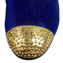 Load image into Gallery viewer, XQWFH Loafers Mens 9 Blue Velvet Gold Studded Dress Shoes Slip On