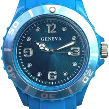 Load image into Gallery viewer, Geneva Watch Womens Blue Jelly Band Silicone Wristwatch Stainless Steel