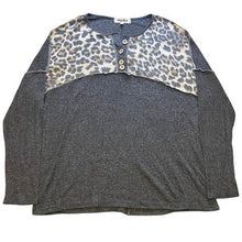 Load image into Gallery viewer, Haptics Shirt Womens 1XL Leopard Print Henley Long Sleeve Gray Knit Pullover