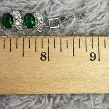 Load image into Gallery viewer, Emerald Green Crystal Bracelet Silver Tone Costume Cocktail Gemstone