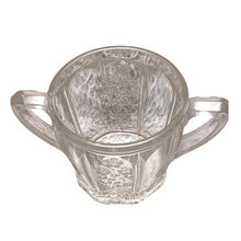 Load image into Gallery viewer, Vintage Clear Glass Sugar Bowl Embossed Floral Double Handle 4" Tall
