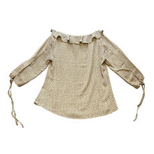 Load image into Gallery viewer, Allegra K Blouse Womens Extra Small Taupe Polka Dot Ruffle Neck Bow Sleeves NWT