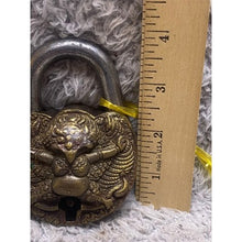 Load image into Gallery viewer, Garuda Padlock Antiqued Brass Lock Ornate Keys Bird Hindu God Working