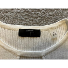 Load image into Gallery viewer, Tahari Sweater Womens Medium Keyhole Ribbed Knit Top Fitted Short Sleeve Ivory