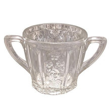 Load image into Gallery viewer, Vintage Clear Glass Sugar Bowl Embossed Floral Double Handle 4" Tall