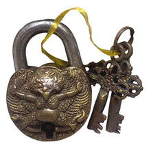 Load image into Gallery viewer, Garuda Padlock Antiqued Brass Lock Ornate Keys Bird Hindu God Working