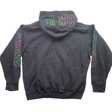 Load image into Gallery viewer, Bermuda Hoodie Mens Medium Rainbow Spell Out Sleeve Hits AOP Grunge Streetwear