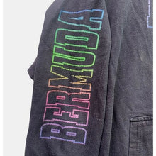 Load image into Gallery viewer, Bermuda Hoodie Mens Medium Rainbow Spell Out Sleeve Hits AOP Grunge Streetwear