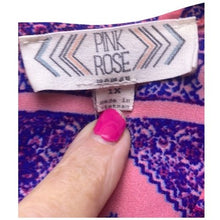 Load image into Gallery viewer, Pink Rose Blouse Womens 1X Pink Purple Diamond Print Short Sleeve Mature AOP