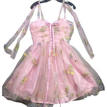 Load image into Gallery viewer, Pink Tulle Dress Womens 12 Fairycore Embroidered Corset Gothcore Streetwear