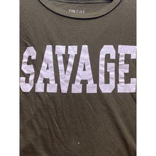 Load image into Gallery viewer, Savage Shirt Womens Large Army Green Spell Out Cropped Grunge Streetwear