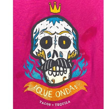Load image into Gallery viewer, Taco Tequila Shirt Womens Medium Sugar Skull Spell Out AOP Promo Advertising