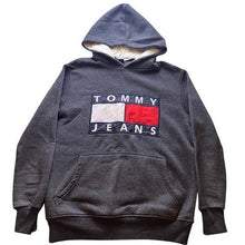 Load image into Gallery viewer, Tommy Hilfiger Hoodie Mens Medium Gray Pullover Sweatshirt Logo Spell Out