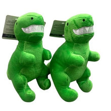 Load image into Gallery viewer, Lot of 2 Green T-Rex Dinosaur Dog Toy Plush Squeaker 9" MetroPawlin