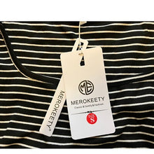Load image into Gallery viewer, Merokeety Shirt Womens Small Striped Puff Sleeve Square Neck Baby Doll Tee NWT