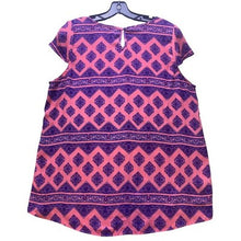 Load image into Gallery viewer, Pink Rose Blouse Womens 1X Pink Purple Diamond Print Short Sleeve Mature AOP