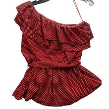 Load image into Gallery viewer, Maeve Anthropologie Blouse Womens Medium Polka Dot One Shoulder Ruffle Bow