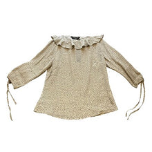 Load image into Gallery viewer, Allegra K Blouse Womens Extra Small Taupe Polka Dot Ruffle Neck Bow Sleeves NWT