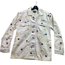 Load image into Gallery viewer, Stone Row Jacket Womens Medium White Celestial Star Moon Embroidered AOP Coat