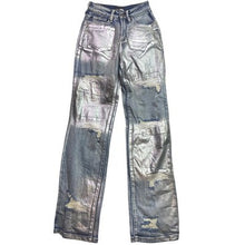 Load image into Gallery viewer, Fashion Nova Jeans Womens 0 Silver Metallic Distressed Punk Grunge Streetwear