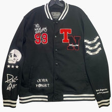 Load image into Gallery viewer, Brooklyn Cloth Jacket Womens Large Varsity AOP Skull Preppy Gothcore Streetwear
