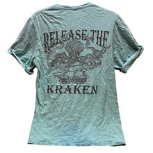 Load image into Gallery viewer, Release The Kraken Shirt Womens Medium Pirate Turquoise Blue Grunge Westport WA