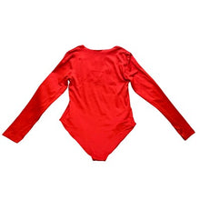 Load image into Gallery viewer, MangoPop Bodysuit Womens XL Red Long Sleeve Scalloped Neckline Basic Everyday