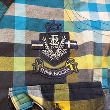 Load image into Gallery viewer, Evolution Shirt Mens 2XL Blue Plaid Academia Preppy Patch Think Outside the Box