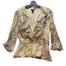 Load image into Gallery viewer, Bob Mackie Shirt Womens 10 Silk Ruffle Blouse Floral Art to Wear Bloomcore