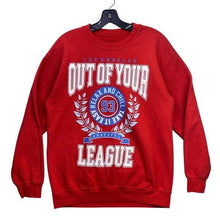 Load image into Gallery viewer, Out of Your League Sweatshirt Womens Medium Varsity AOP Spell Out Pull Over