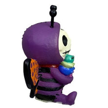 Load image into Gallery viewer, Furrybones Skeleton Butterfly Purple Holding Caterpillar Figurine