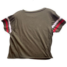 Load image into Gallery viewer, Savage Shirt Womens Large Army Green Spell Out Cropped Grunge Streetwear