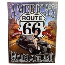 Load image into Gallery viewer, Route 66 Metal Sign Classic Car Pin Up Girl Decor Man Cave