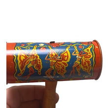 Load image into Gallery viewer, Four 4 Vintage Tin Litho Noise Makers Clacker Clown Wooden Handles Festival USA