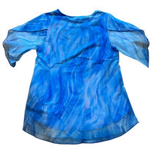 Load image into Gallery viewer, Hao MeiLi Shirt Womens Large Blue Flowy Fairycore Flutter Sleeve Sheer Lined NWT