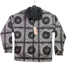 Load image into Gallery viewer, Romwe Jacket Womens Medium Black Bandana Full Zip Reversible Lightweight NWT